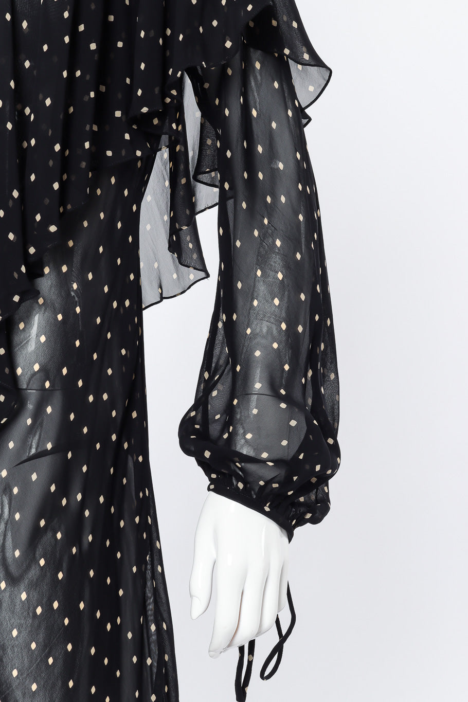 Donna Karan Diamond Dot Ruffle Dress sleeve closeup on mannequin @Recessla