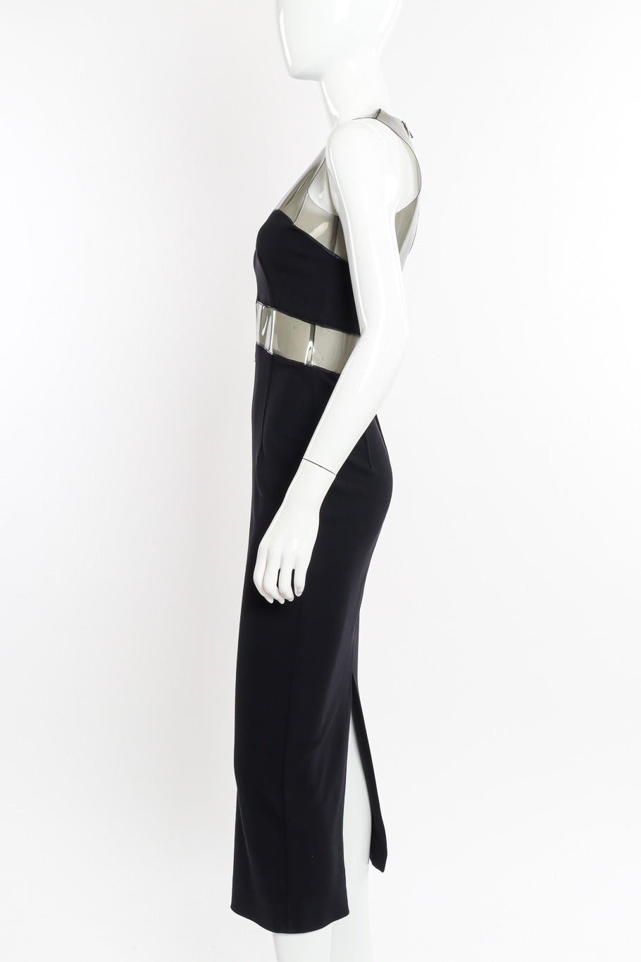 Vinyl cutout dress by Dolce & Gabbana on mannequin side @recessla