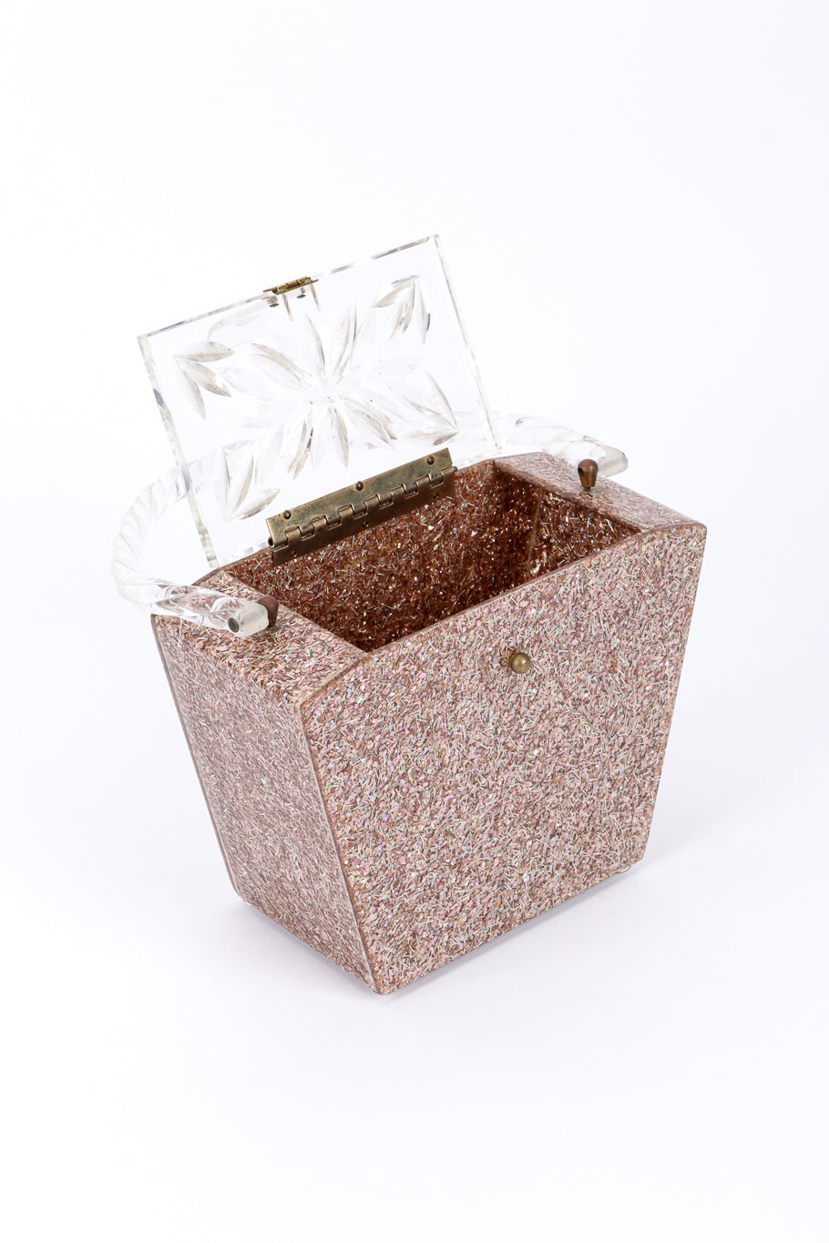 Vintage Confetti Lucite Box Bag 3/4 front open lid @recessla