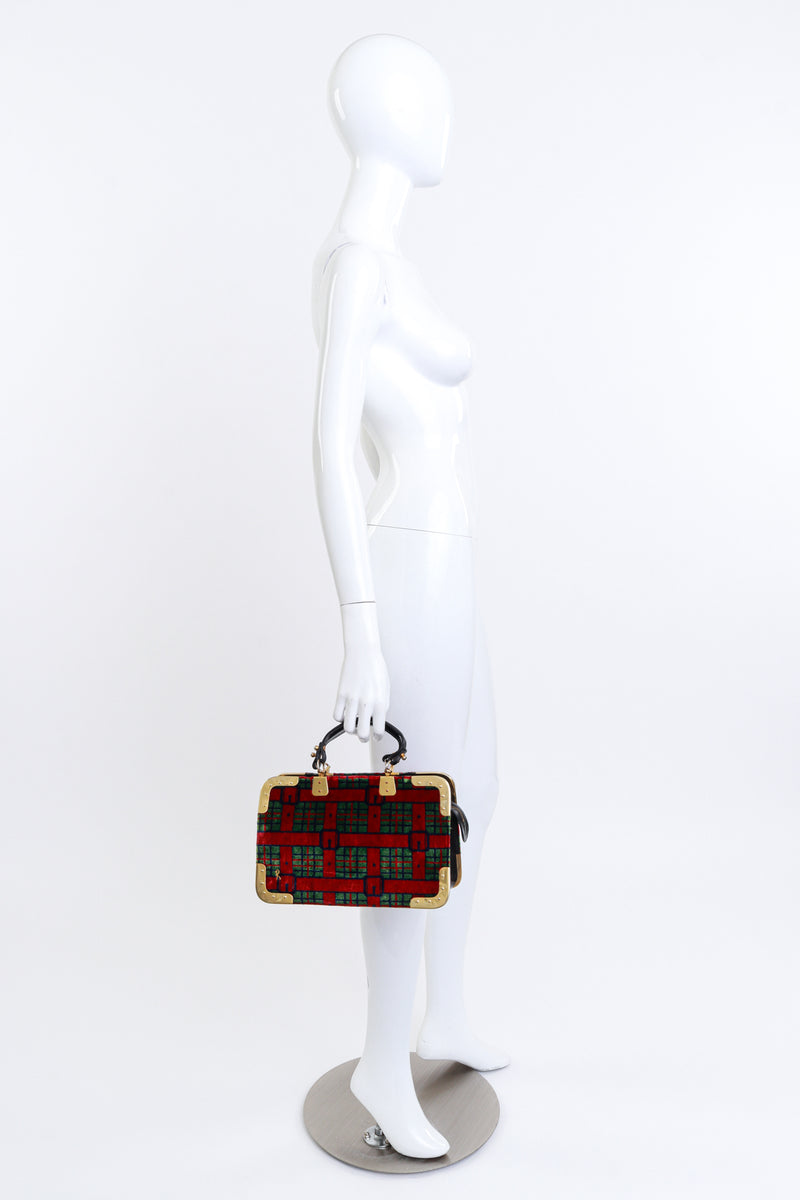 Vintage Roberta di Camerino Buckle Plaid Velvet Handbag held by mannequin @recess la