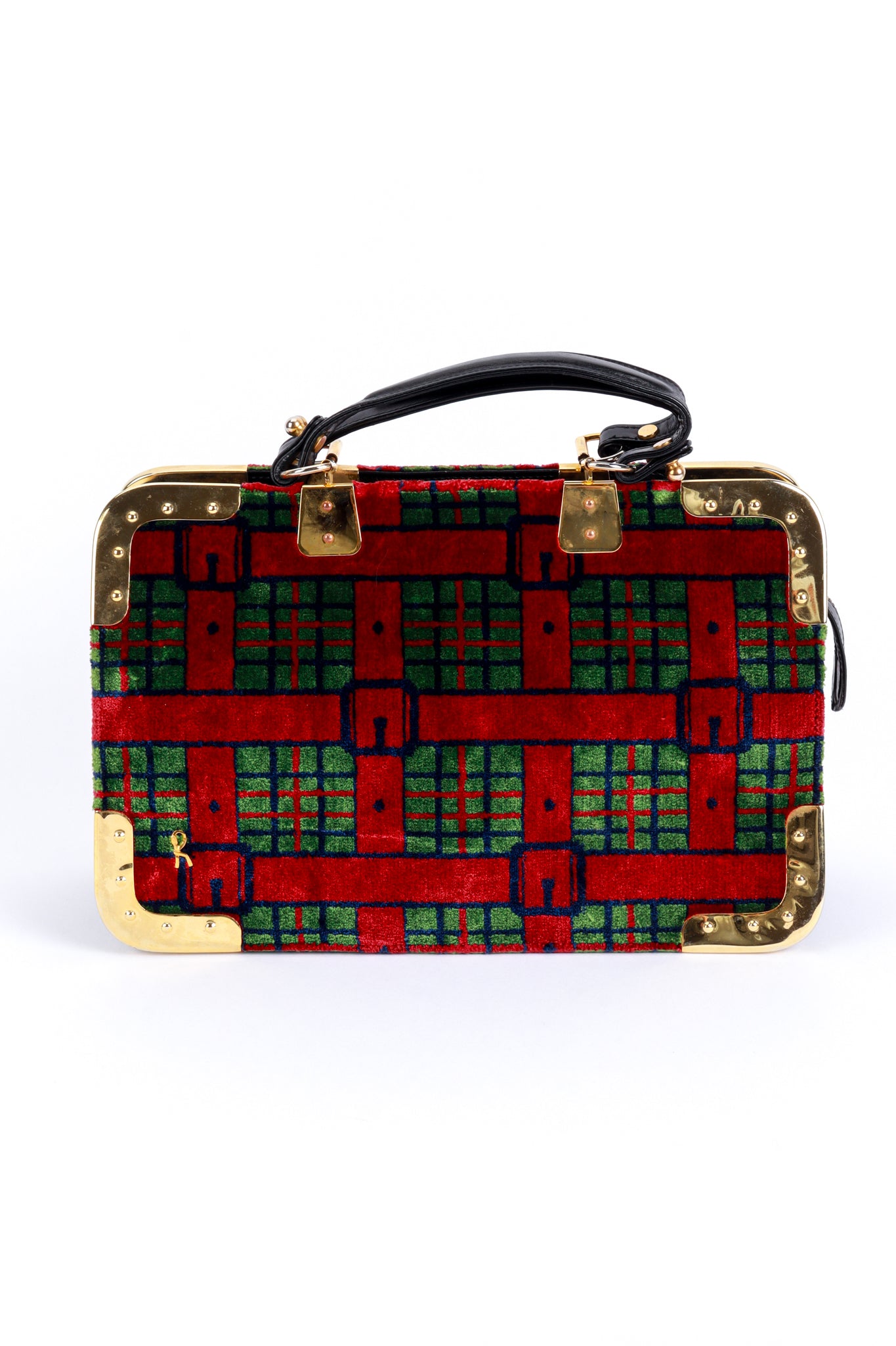 Vintage Roberta di Camerino Buckle Plaid Velvet Handbag front @recess la