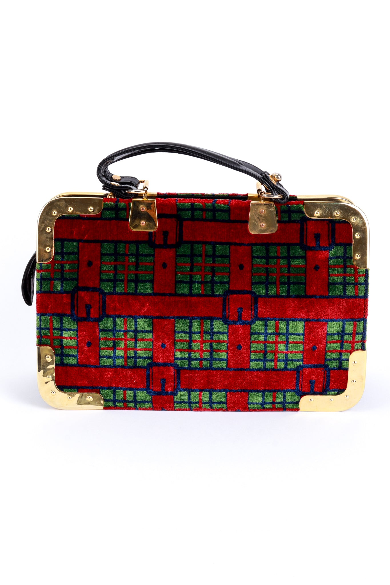 Vintage Roberta di Camerino Buckle Plaid Velvet Handbag back @recess la