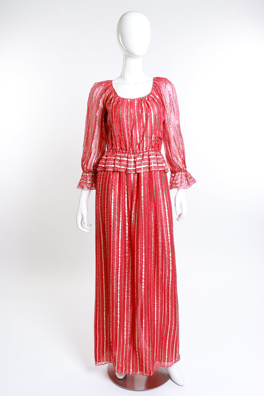 Vintage Diane Dickinson Lamé Striped Maxi Dress front view on mannequin @RECESS LA