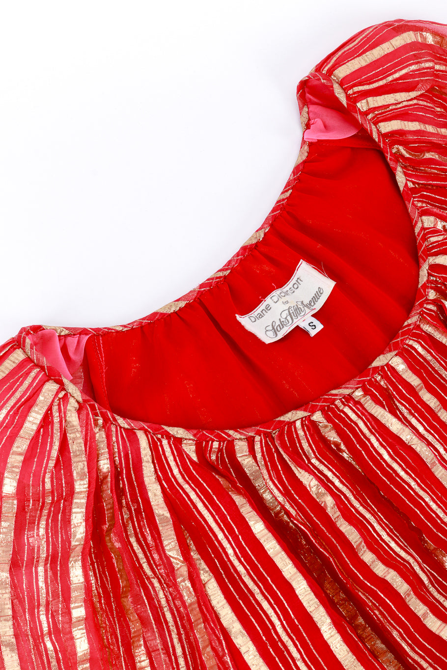 Vintage Diane Dickinson Lamé Striped Maxi Dress neckline detail @RECESS LA