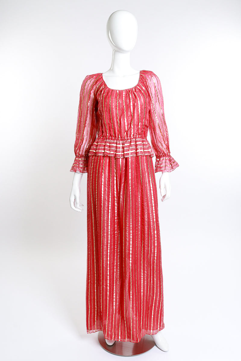 Vintage Diane Dickinson Lamé Striped Maxi Dress front view on mannequin @RECESS LA