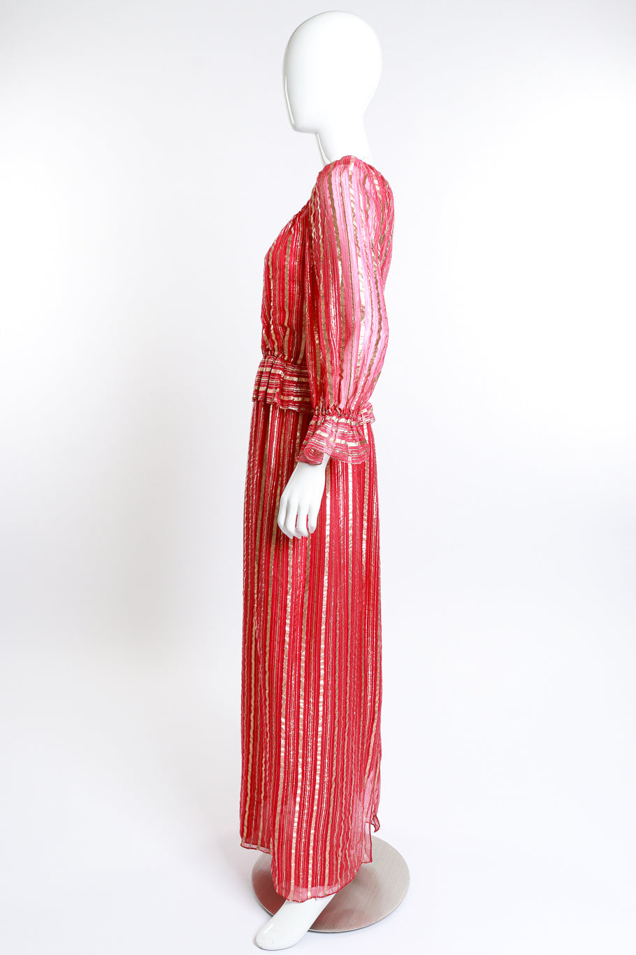 Vintage Diane Dickinson Lamé Striped Maxi Dress side view on mannequin @RECESS LA