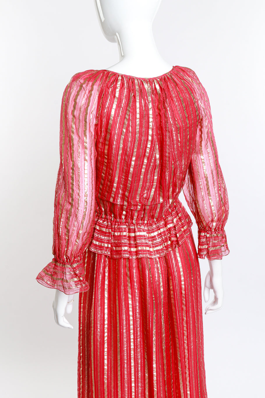 Vintage Diane Dickinson Lamé Striped Maxi Dress back view on mannequin @RECESS LA