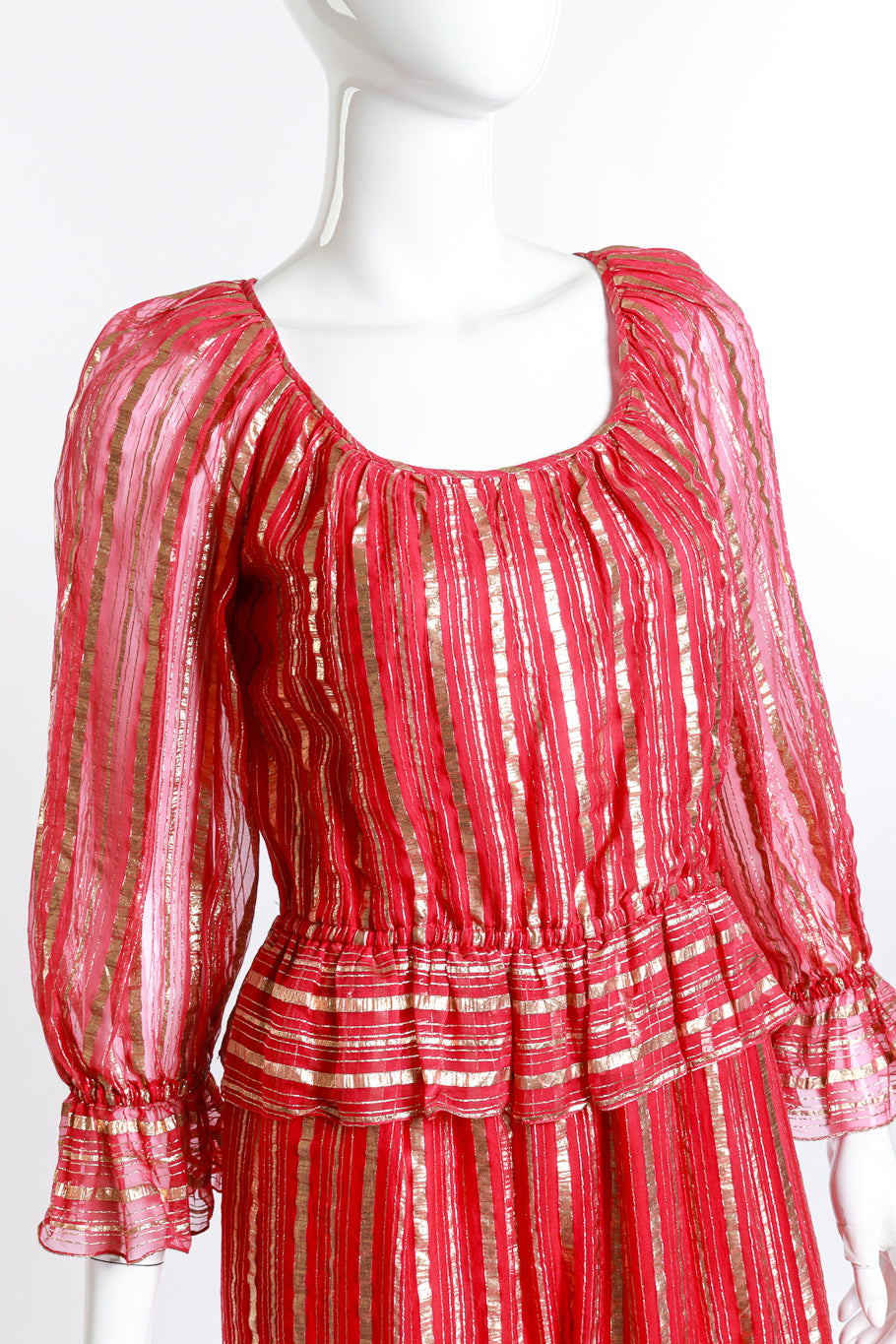 Vintage Diane Dickinson Lamé Striped Maxi Dress front view detail on mannequin @RECESS LA