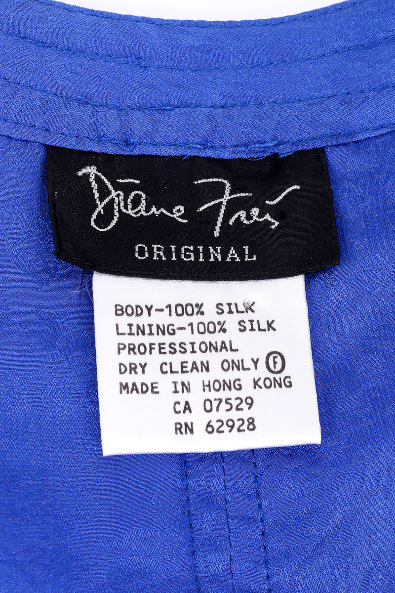 Silk duster jacket by Diane Freis label close @recessla