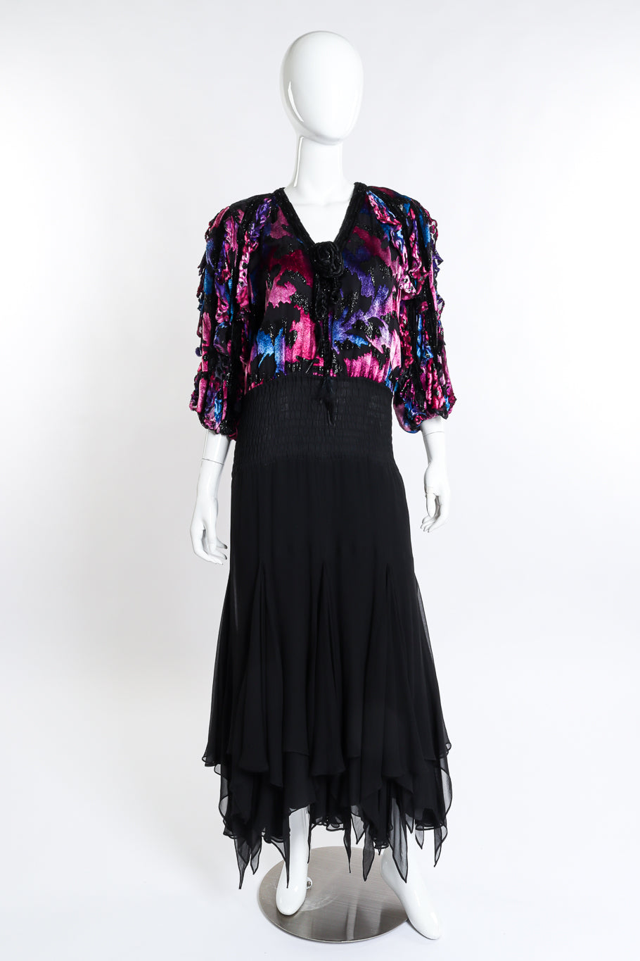 Vintage Diane Freis Shirred Velvet Burnout Dress front on mannequin @recess la