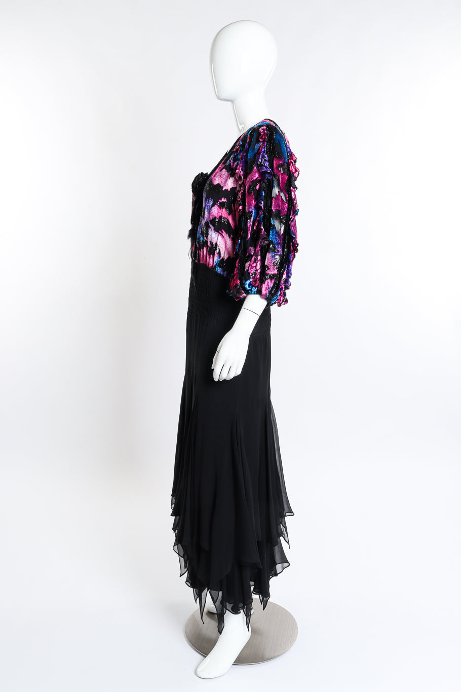 Vintage Diane Freis Shirred Velvet Burnout Dress side on mannequin @recess la 