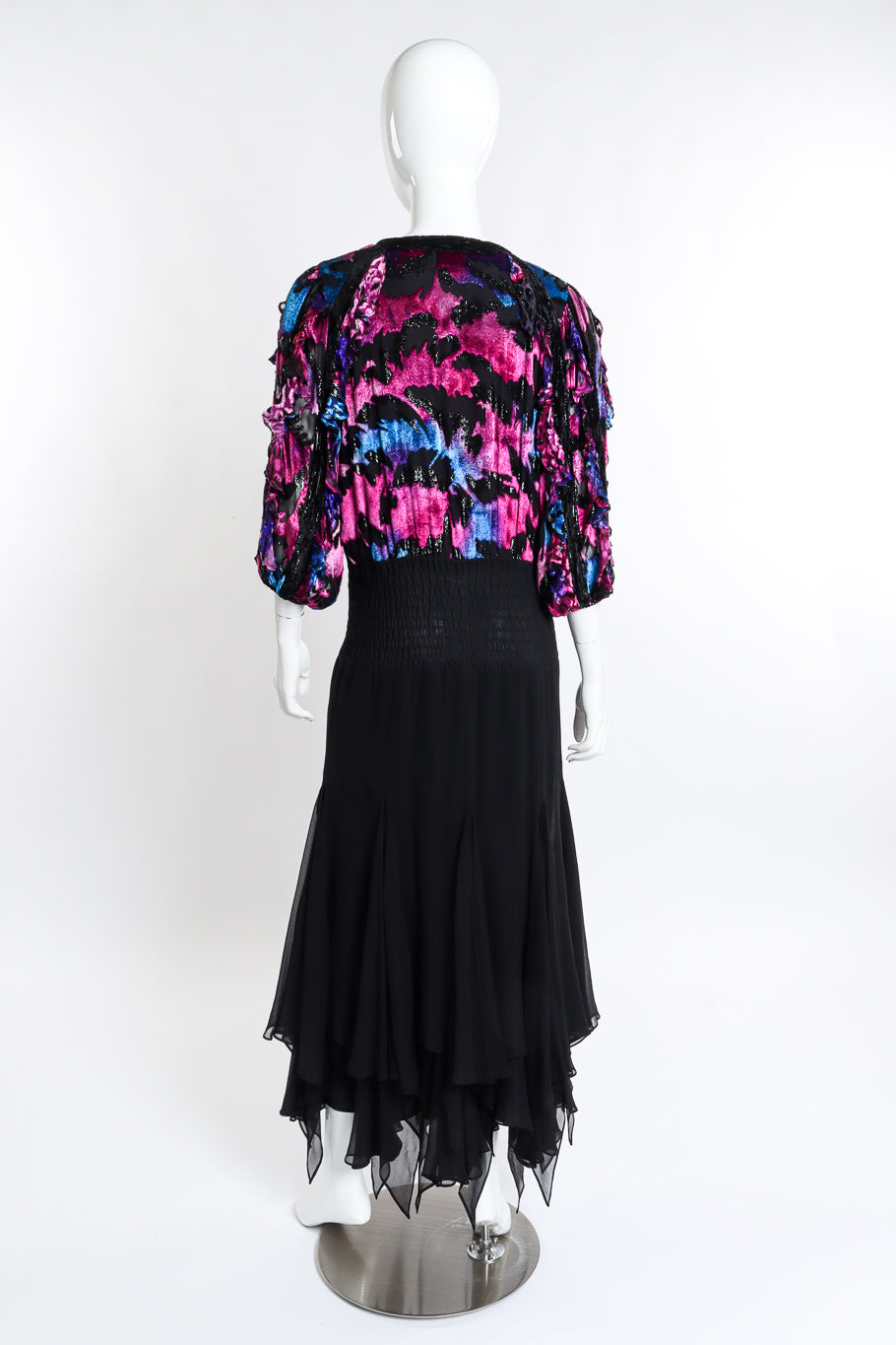 Vintage Diane Freis Shirred Velvet Burnout Dress back on mannequin @recess la