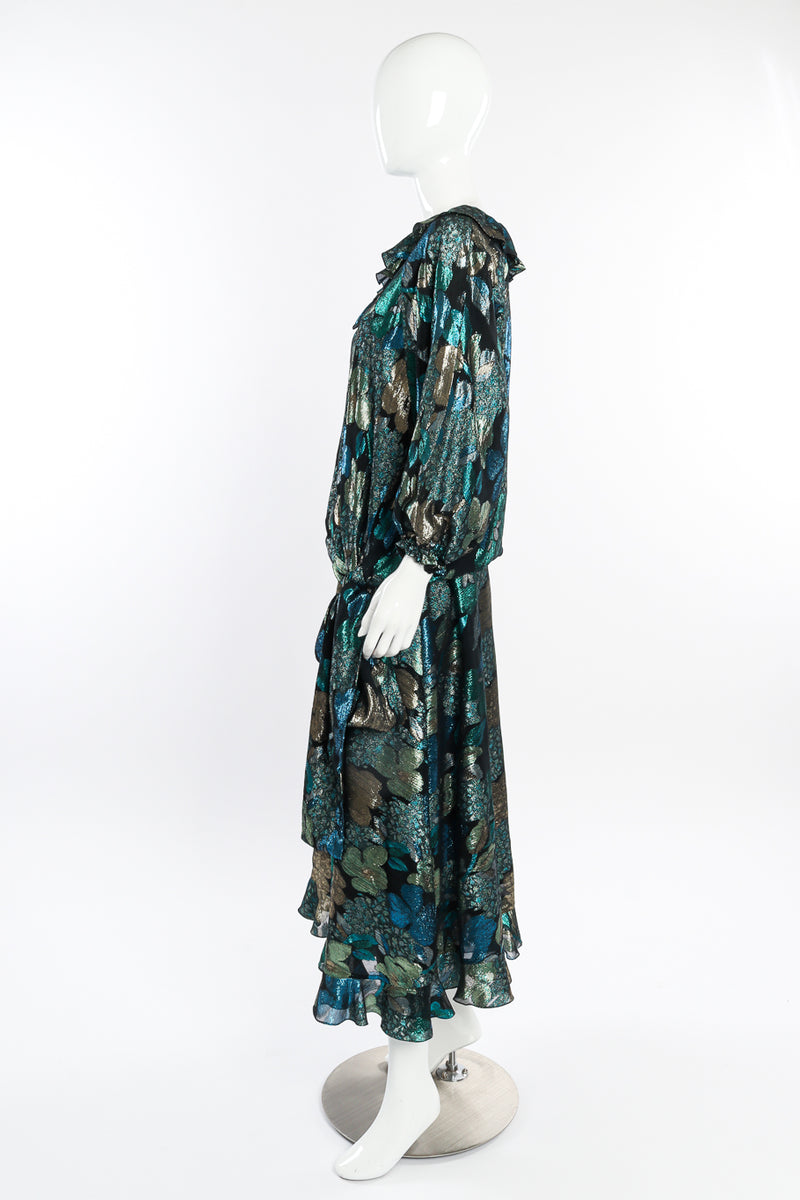 Lamé Ruffle Blouse & Skirt Set by Diane Freis on mannequin side @recessla