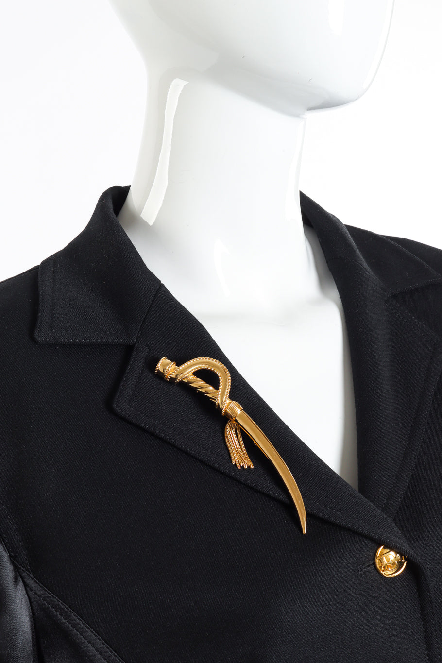 Vintage Christian Dior Saber Sword Brooch on mannequin @recessla