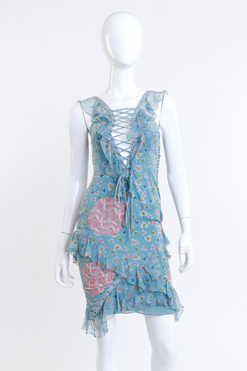 Christian Dior Floral Ruffle Lace-Up Dress front on mannequin @recess la