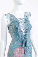 Christian Dior Floral Ruffle Lace-Up Dress front on mannequin closeup @recess la