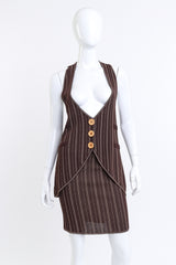 Vintage Christian Dior 3-Piece Pinstripe Skirt Suit vest & skirt front on mannequin @recess la