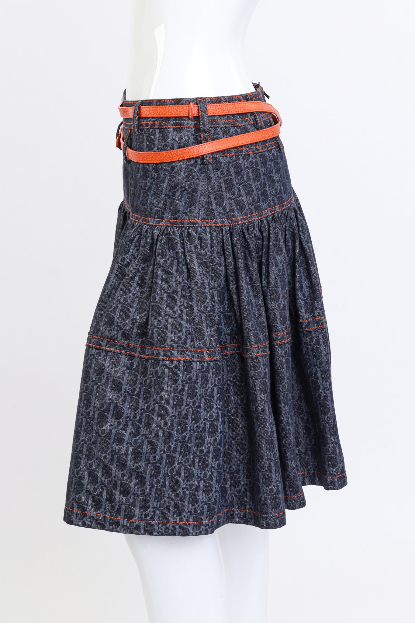 Denim Tiered Skater Skirt by Dior on mannequin side @Recess LA