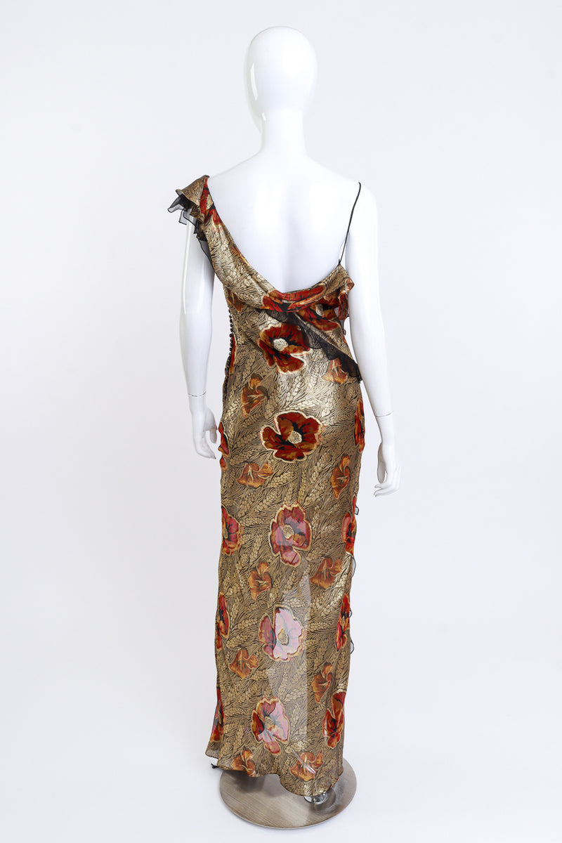 dior ruffle detail silk dress Metallic Silk Ruffle Bias Dress