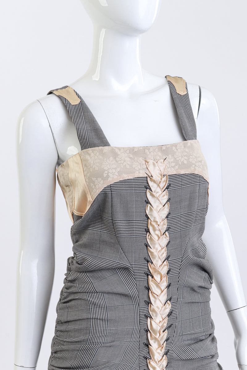 Ruched Lace-Up Dress by Christian Dior on mannequin chest close @ recess LA