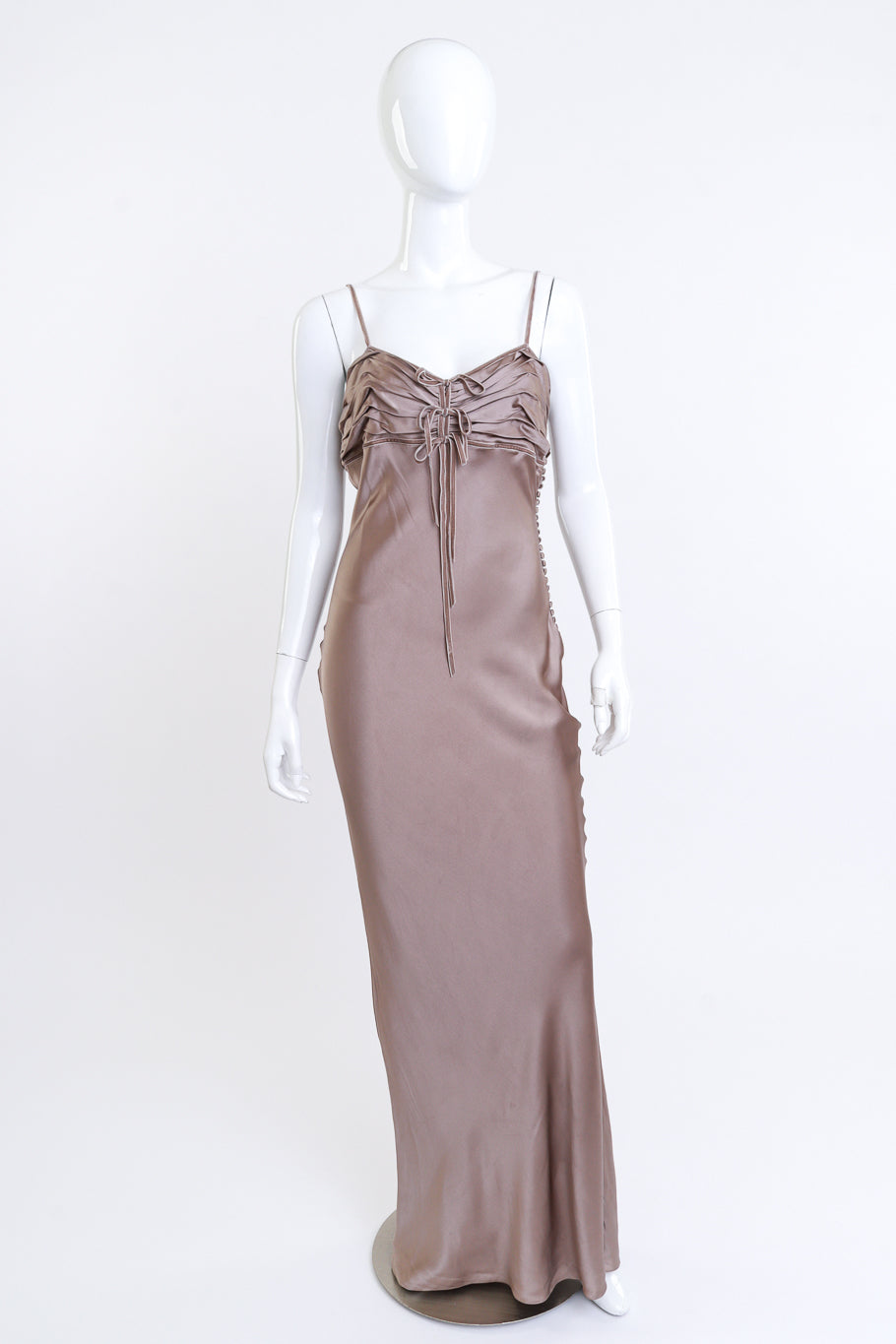 Vintage Christian Dior Ruched Strappy Bow Dress front on mannequin @recess la