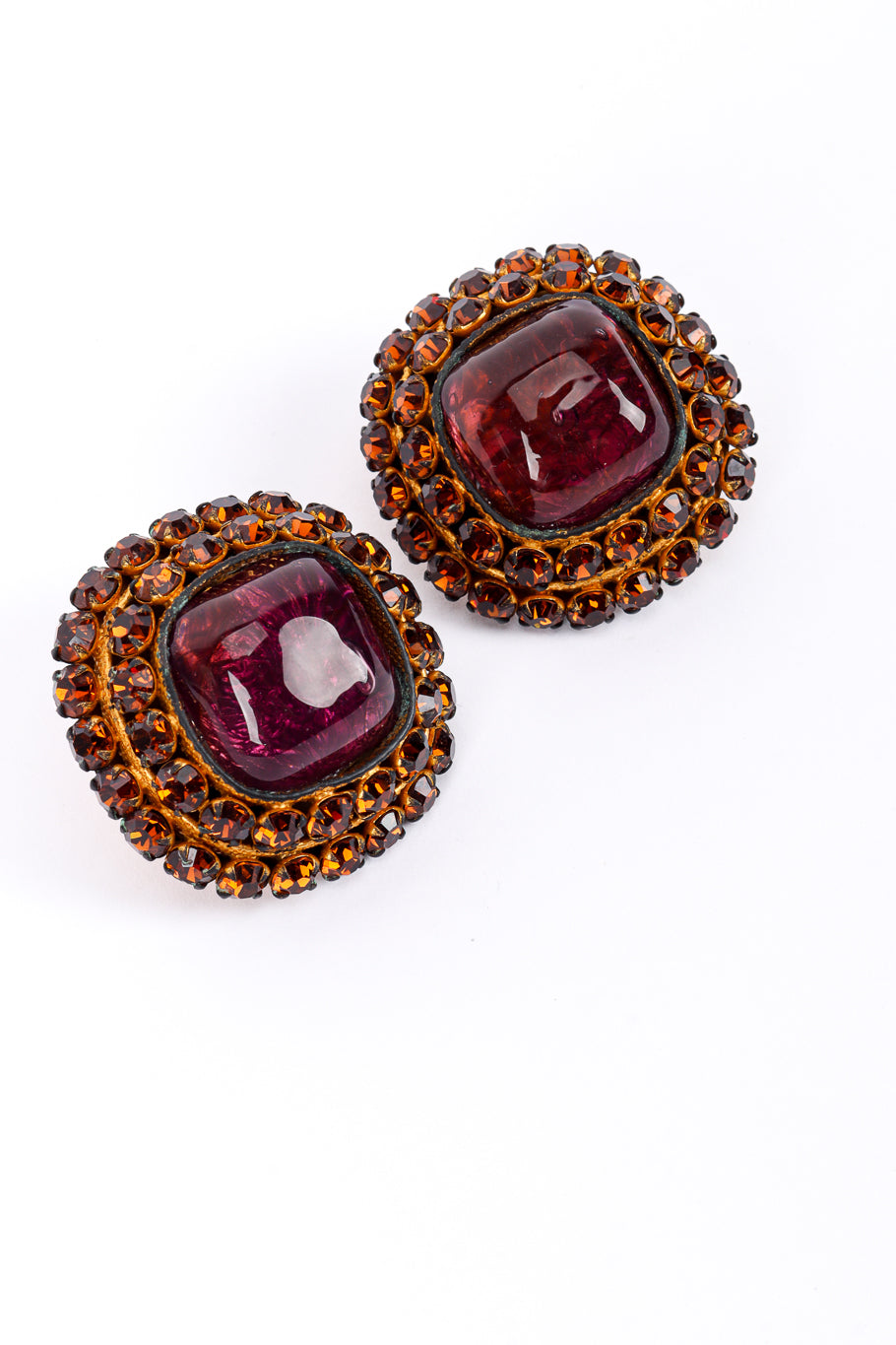 Vintage Dominique Aurientis Crystal Gripoix Necklace & Earrings Set earrings front @recessla