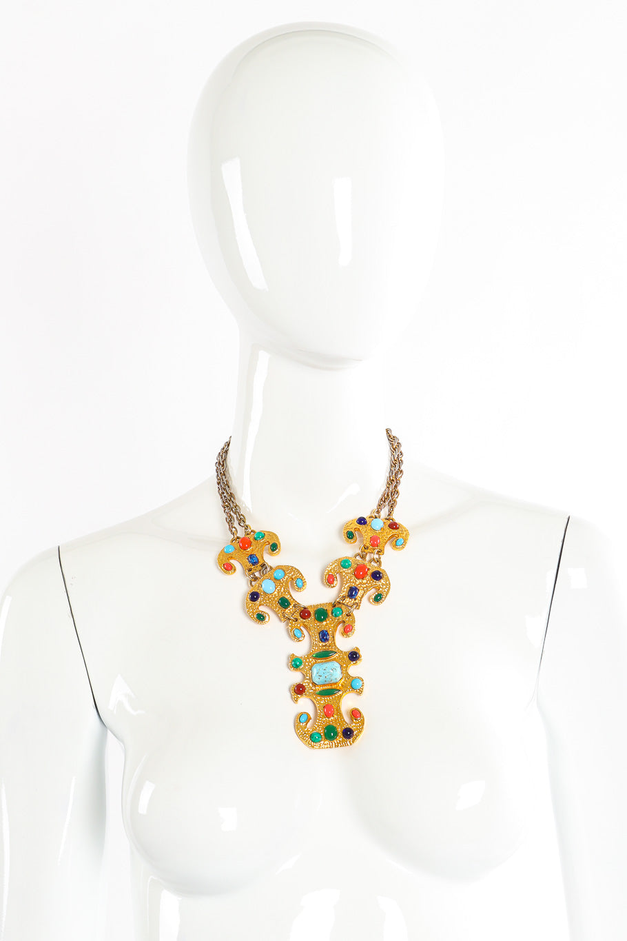 Cabochon tablet necklace by Donald Stannard on white background on mannequin @recessla