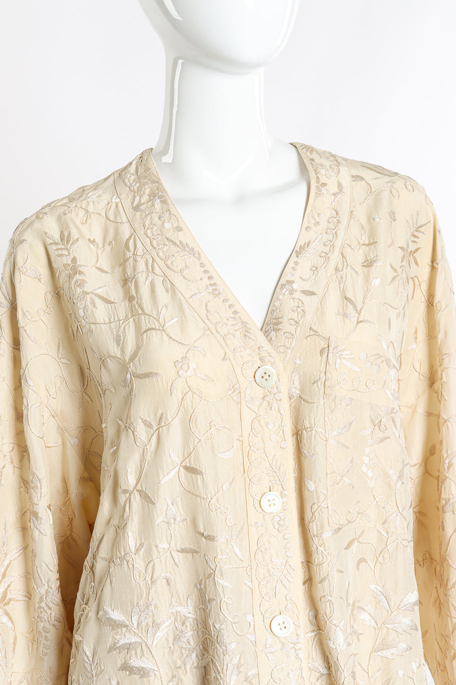Vintage Donna Karan Embroidered Top & Pant Set front on mannequin closeup @recess la
