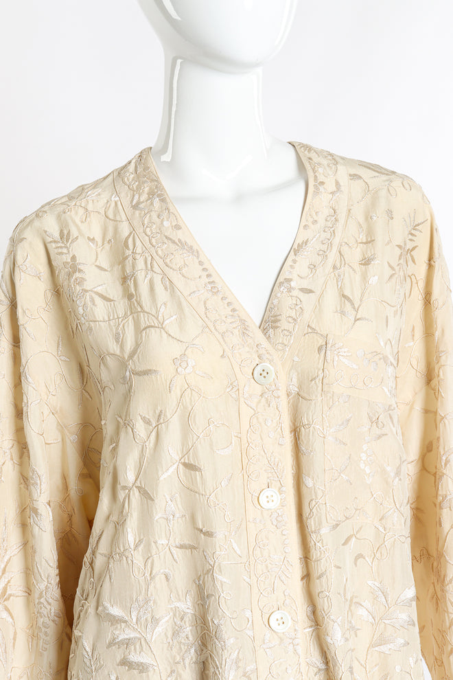 Vintage Donna Karan Embroidered Top & Pant Set front on mannequin closeup @recess la