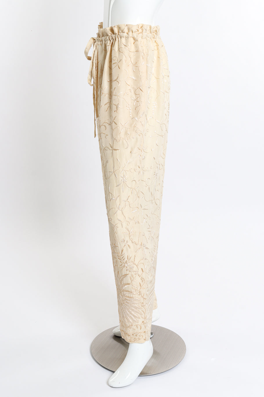 Vintage Donna Karan Embroidered Top & Pant Set pant side on mannequin @recess la