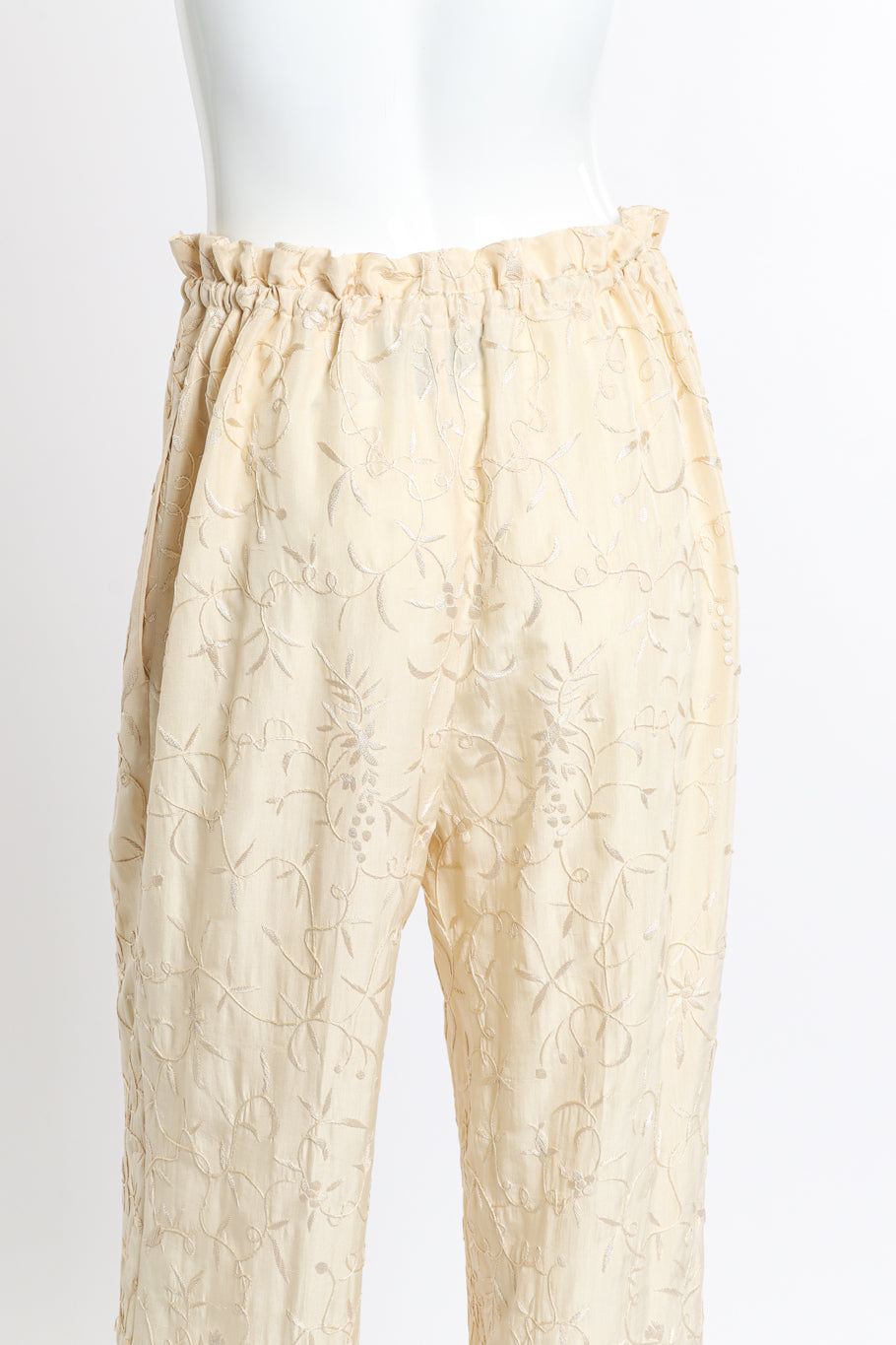 Vintage Donna Karan Embroidered Top & Pant Set pant back on mannequin closeup @recess la