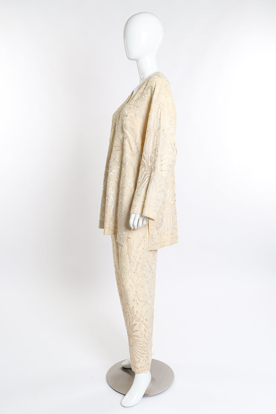 Vintage Donna Karan Embroidered Top & Pant Set side on mannequin @recess la