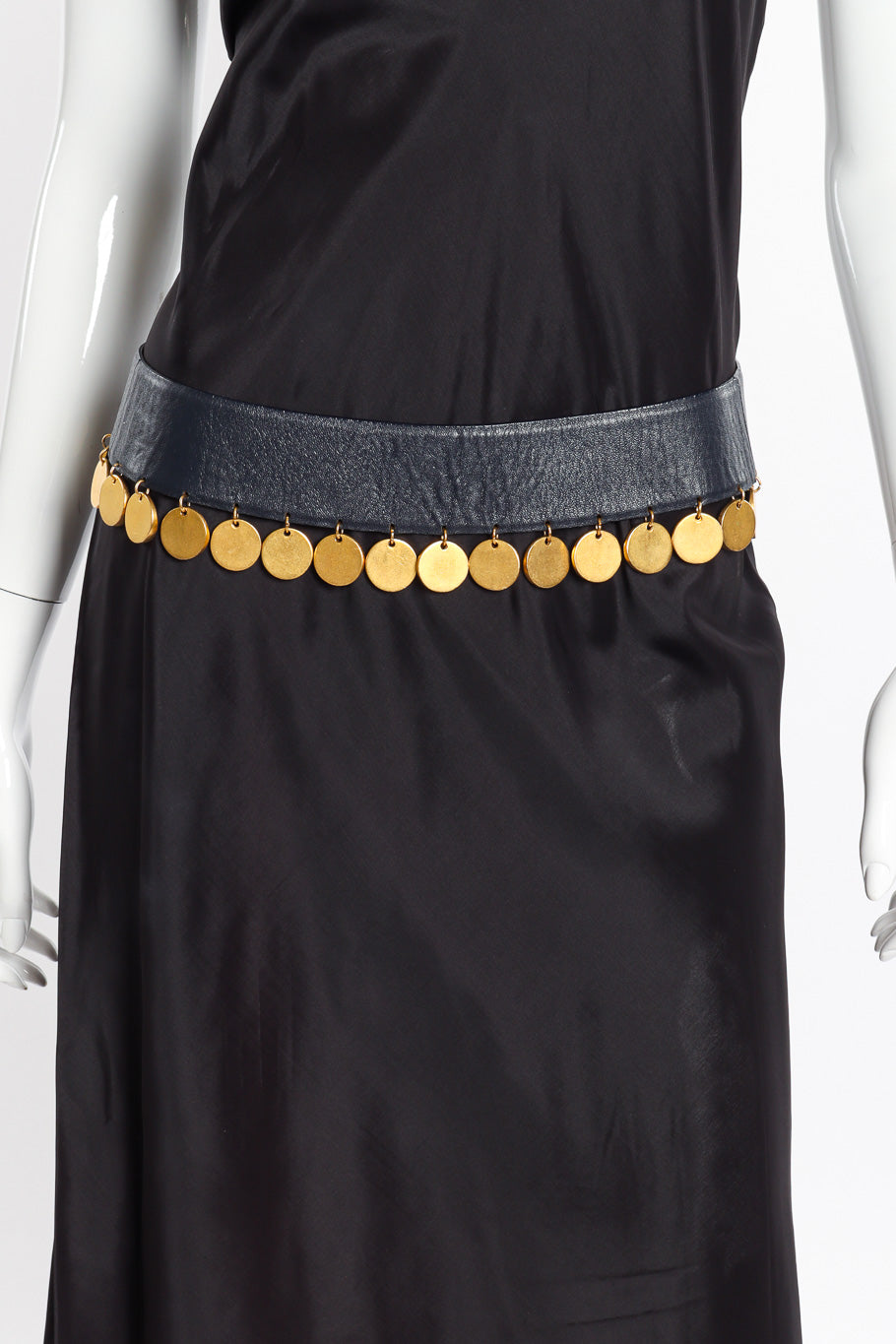 Vintage Donna Karan Coin Fringe Leather Belt on mannequin @recessla