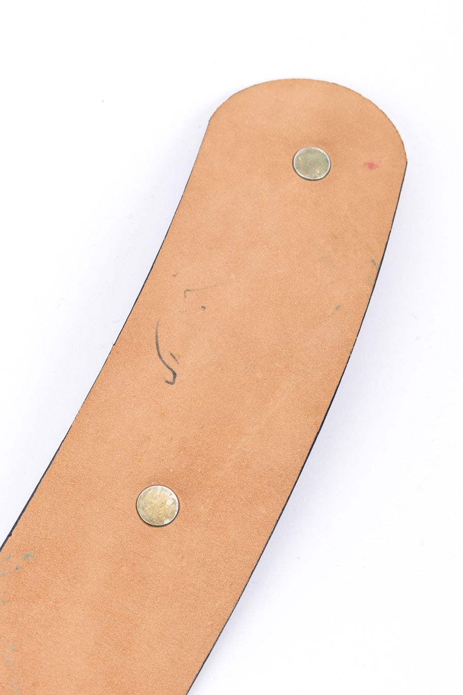 Vintage Donna Karan Coin Fringe Leather Belt pen mark closeup @recessla