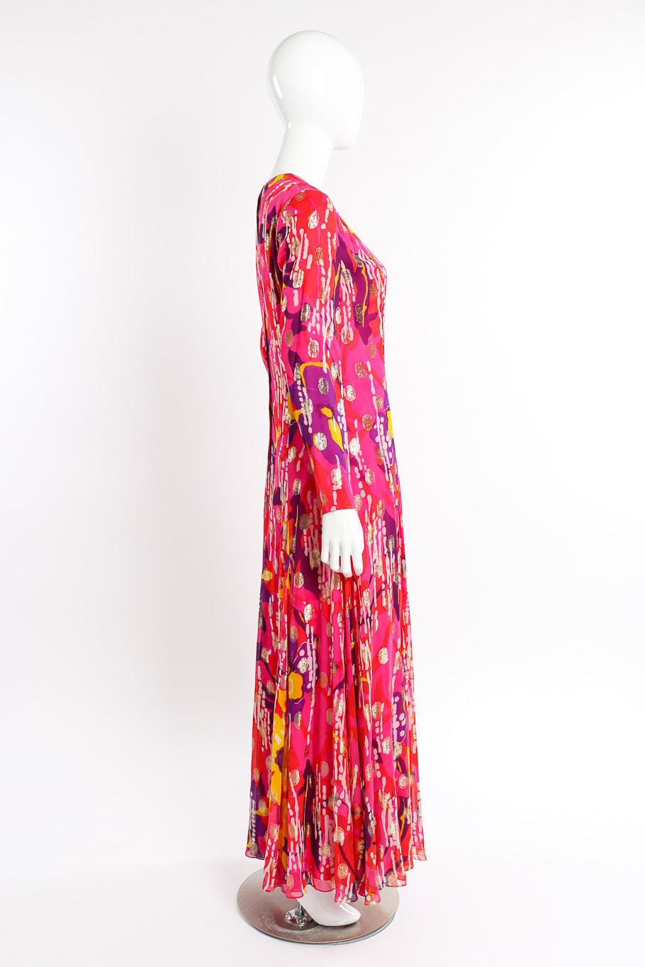 Vintage Doreen Loh Abstract Floral Print Maxi Dress right side view on mannequin @Recessla