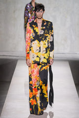 Dries Van Noten floral wide leg pant on model on runway @recess la