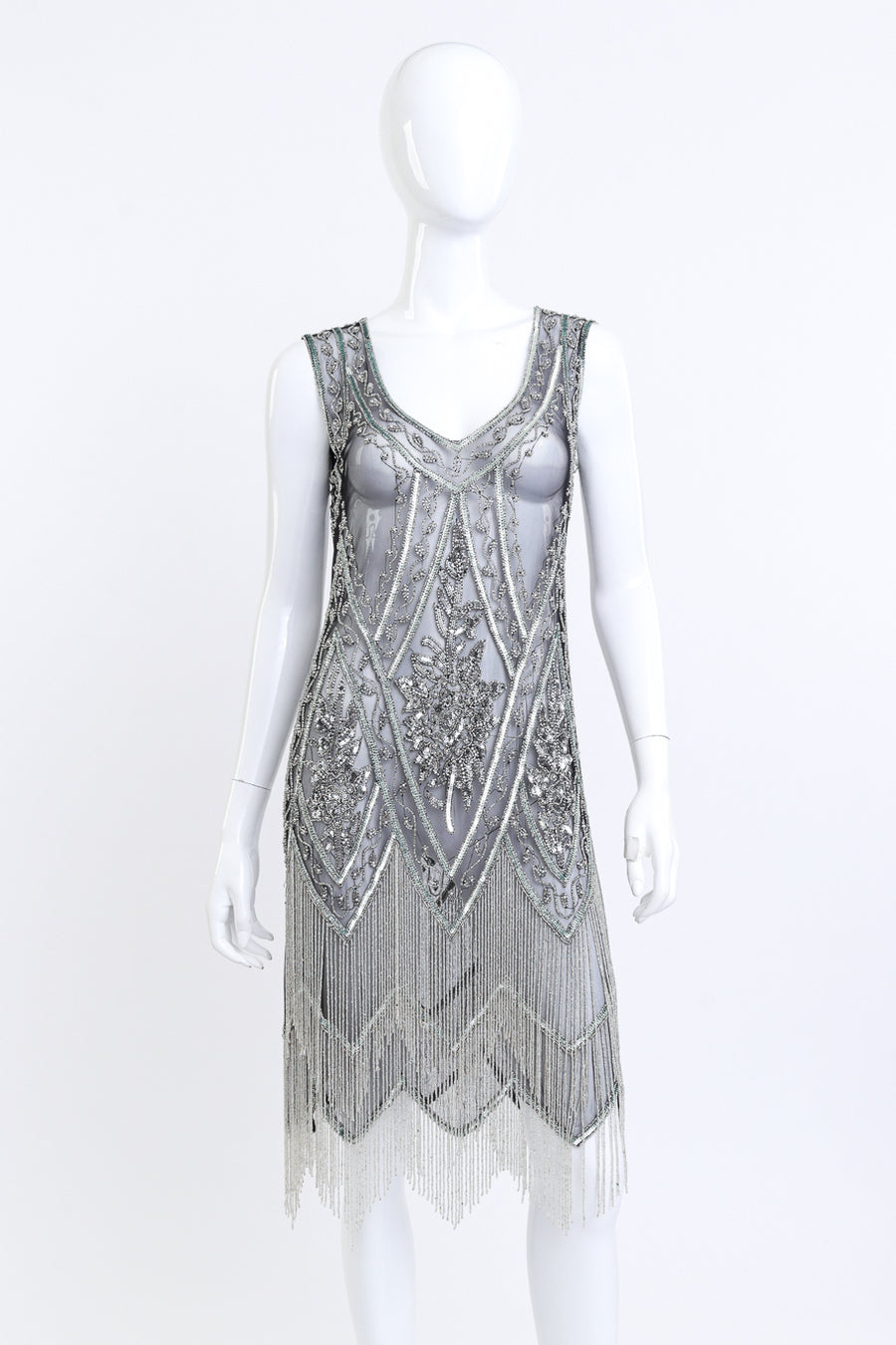 Vintage Metallic Pearly Beaded Fringe Flapper Dress Recess Vintage Metallic Pearly Beaded Fringe Flapper Dress Recess