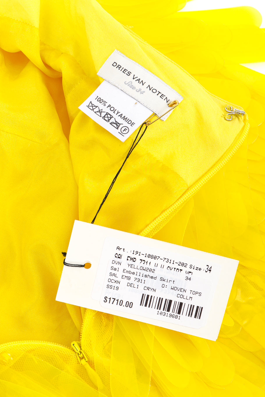 Dries Van Noten 2019 S/S Paillette Midi Skirt signature label and hang tag details @recess la