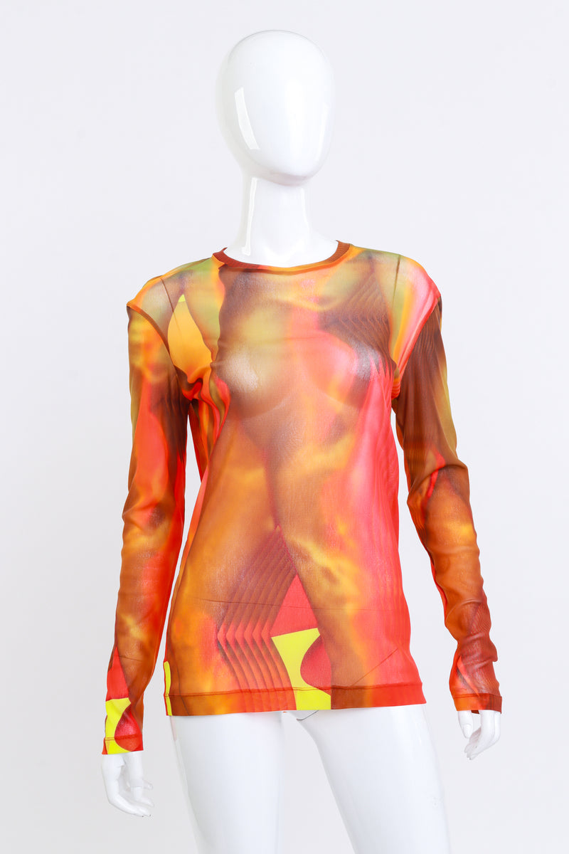 Dries Van Noten Abstract Print Mesh Top front on mannequin @recess la