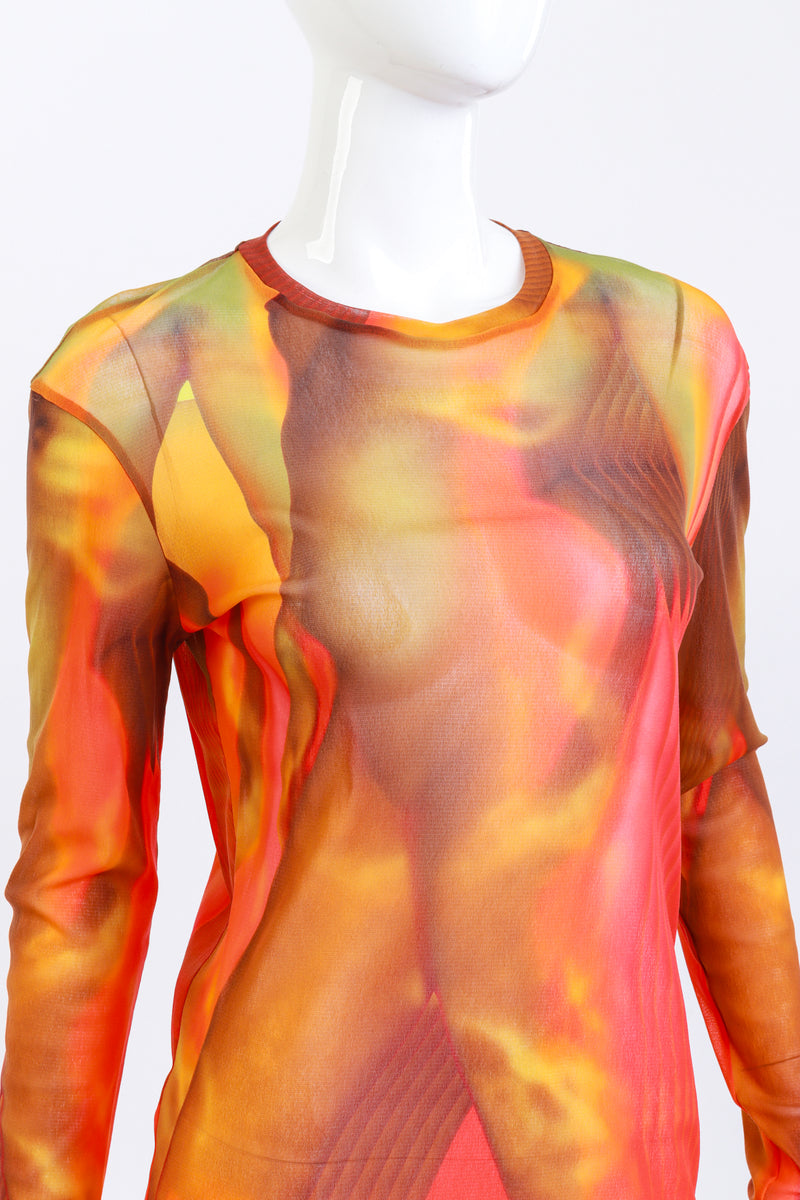 Dries Van Noten Abstract Print Mesh Top front on mannequin closeup @recess la