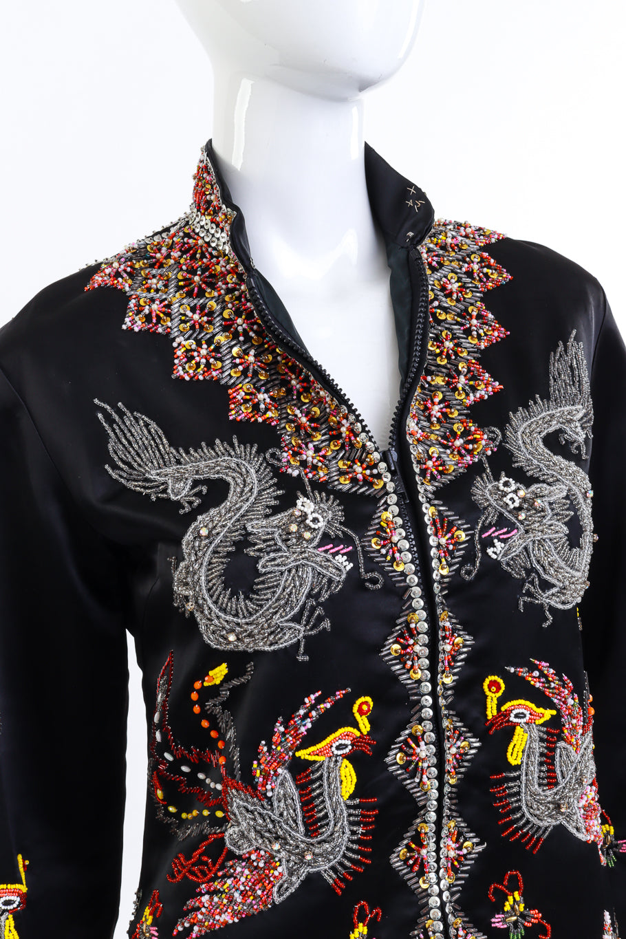 Dynasty Beaded Dragon & Phoenix Jacket detail mannequin @RECESS LA