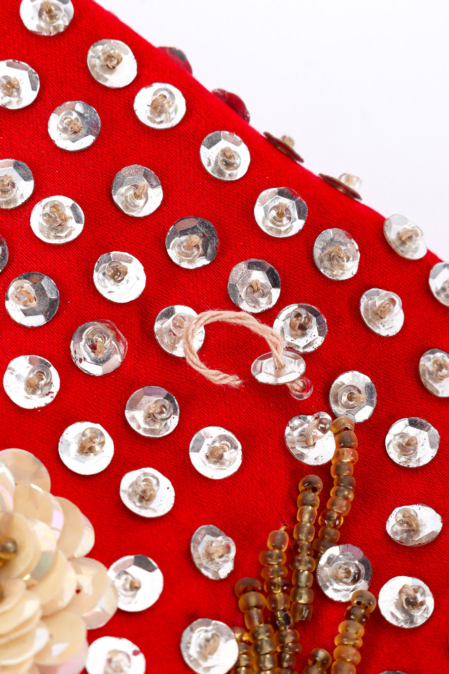 Vintage Dynasty Sequin Dragon Silk Jacket loose sequin closeup @Recessla