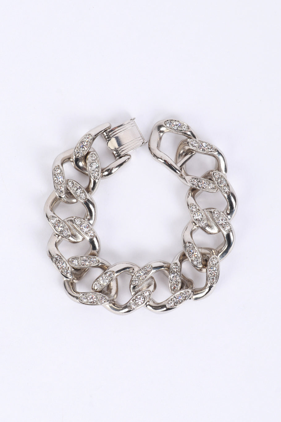 Vintage Kenneth Jay Lane Silver Rhinestone Curb Chain Bracelet front @recess la