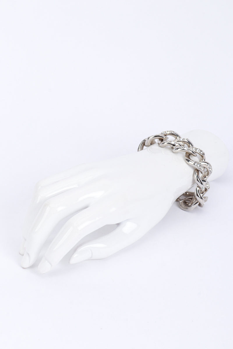 Vintage Kenneth Jay Lane Silver Rhinestone Curb Chain Bracelet on mannequin hand @recess la