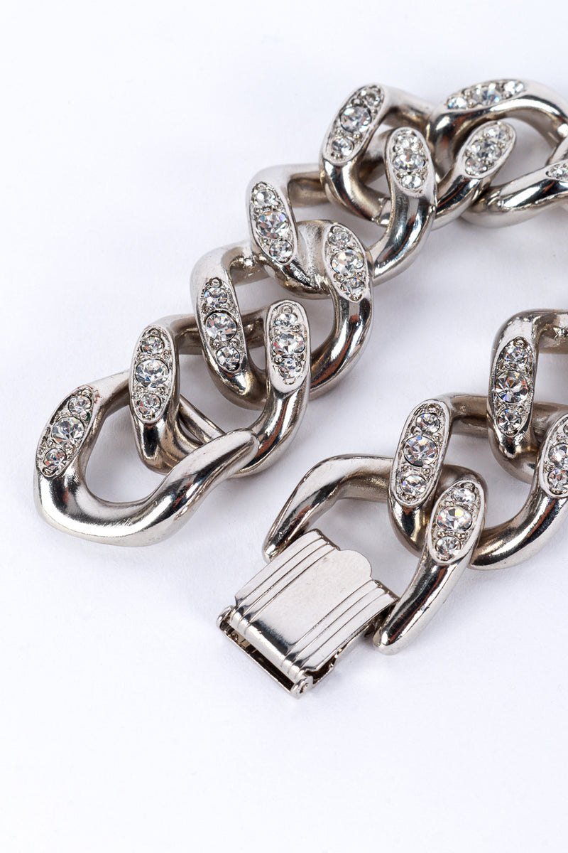 Vintage Kenneth Jay Lane Silver Rhinestone Curb Chain Bracelet clasp @recess la