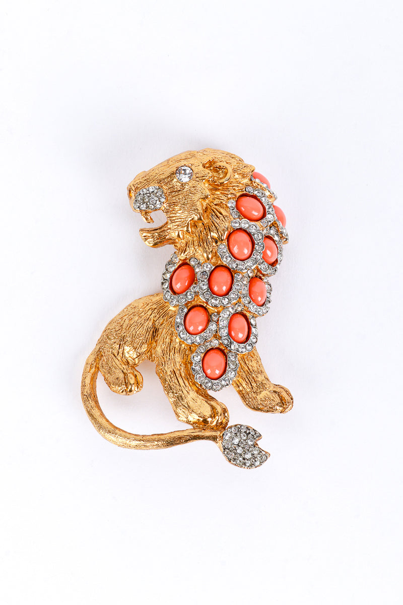 Kenneth Jay Lane Crystal & Coral Stone Lion Brooch @RECESS LA