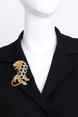 Kenneth Jay Lane Crystal & Black Stone Lion Brooch worn @RECESS LA