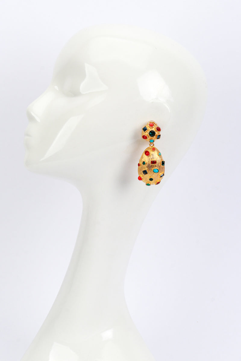 Kenneth Jay Lane Gold Multi Cabochon Teardrop Earrings mannequin @RECESS LA