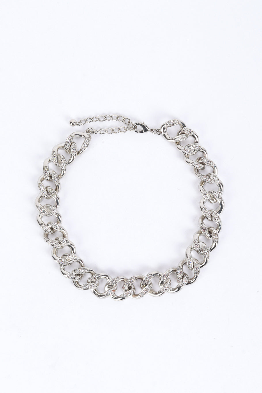 Vintage Kenneth Jay Lane Silver Rhinestone Curb Chain Necklace front @recess la