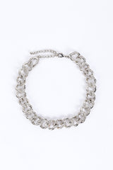 Vintage Kenneth Jay Lane Silver Rhinestone Curb Chain Necklace front @recess la